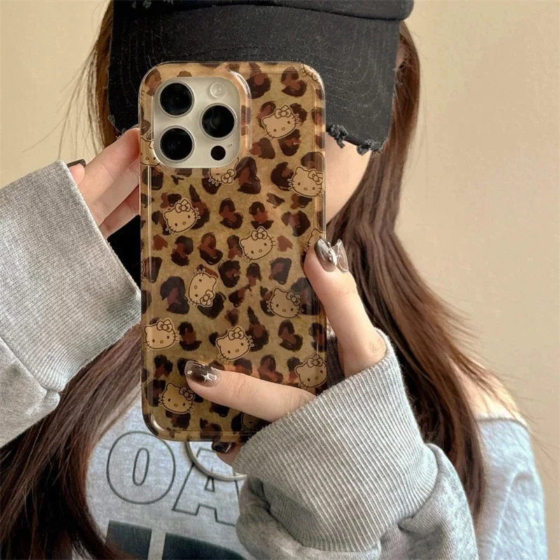 Y2k Sanrios Leopard Hellokitty Phone Case For Samsung Galaxy S25 S24 S23 S22 S21 FE Ultra Plus 4G 5G Feather Texture Back Cover - náhled 2