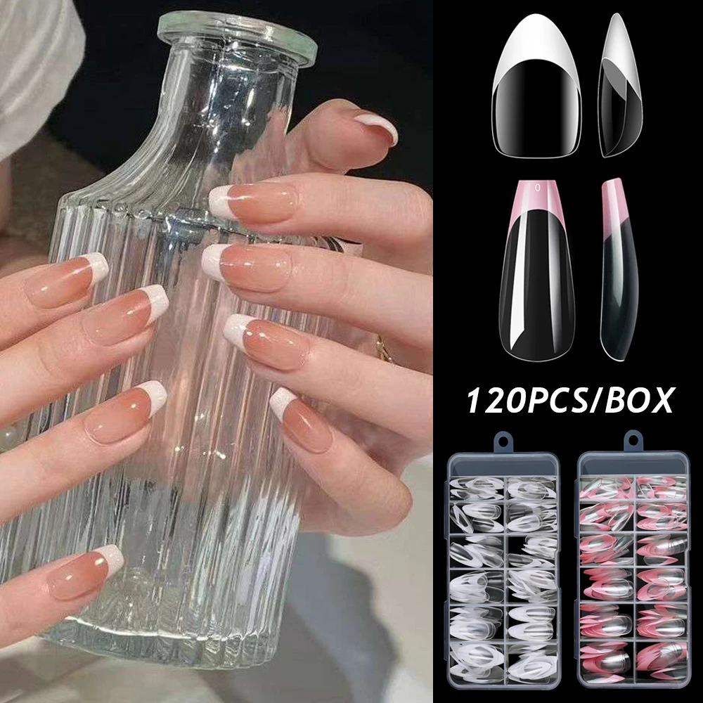 French Full Cover Nail Tips Ballet Style Transparent False Nails Press On Nails Pointy Stiletto Nail Extension Forms Top Molds