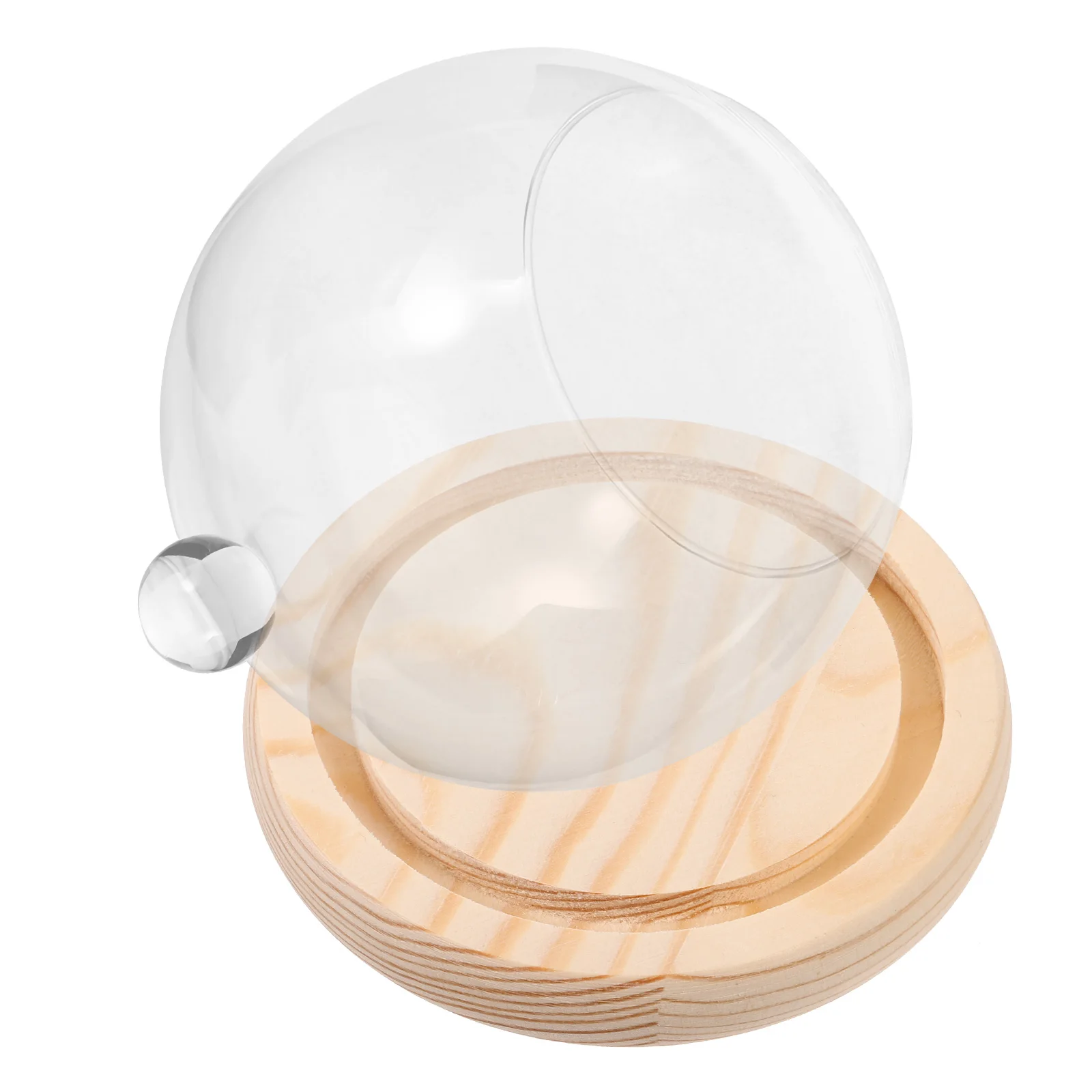 

Spherical Glass Dust Cover 12cm Clear Dome Wood Base Terrarium Creative Decor Craft Display Case Vase Landscape Cover