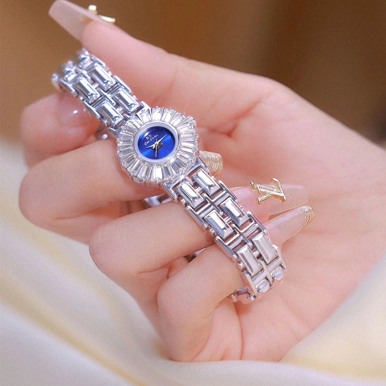 Gold Silver Stainless Steel Watch Women Original Brands High-end Luxury Rhinestone Quartz Watches Gifts For Women