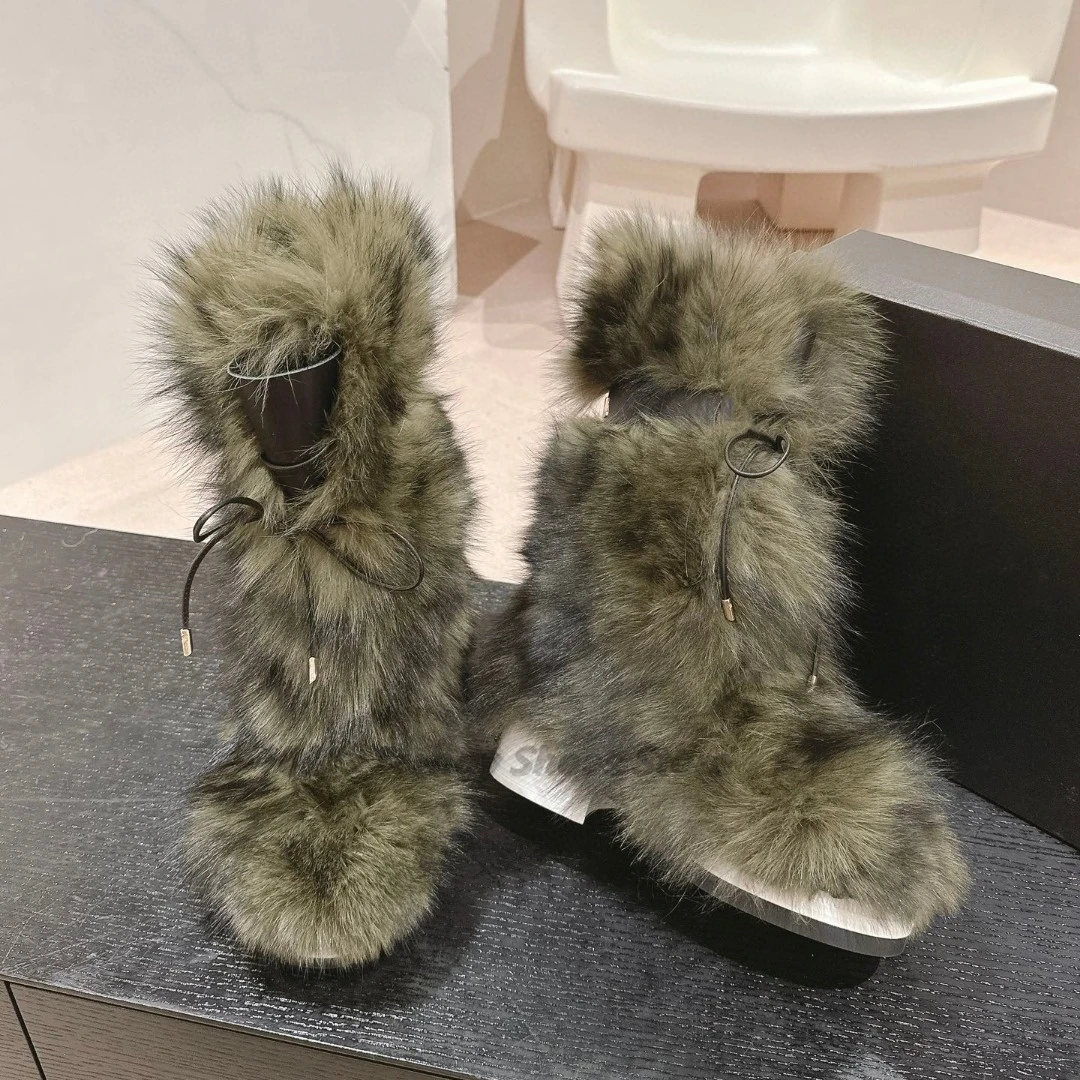 Foreign Trade New Lamb Wool Snow Boots for Women's Winter New Style Small Fragrance Style Slimming and Thick Furry Cotton Boots