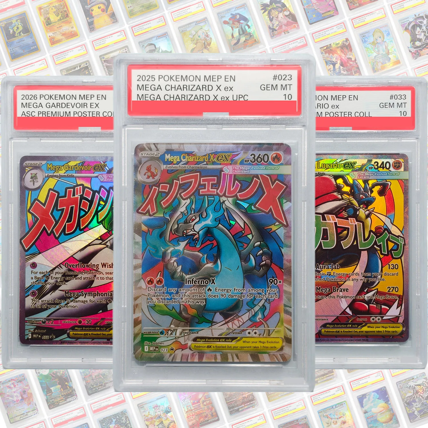 Tarjeta de Clasificación de Puntos Inglesa Hecha en Casa 2026 MEP Mega Charizard X ex # 023 Lucario # 033 Gardevoir # 032 Colección de Juguetes de Juego
