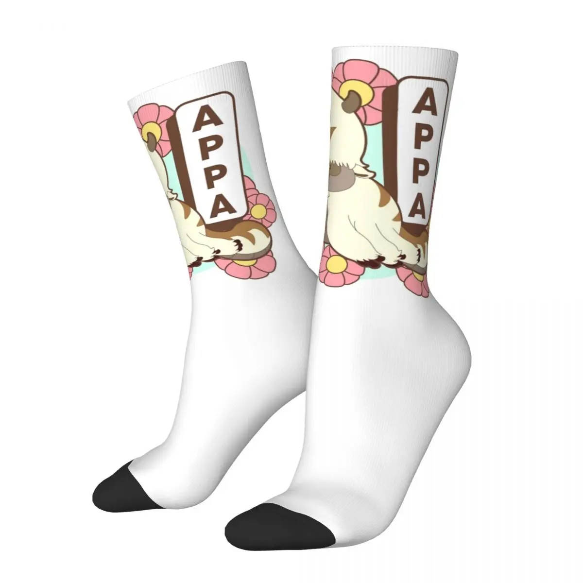 Colorful Avatar-The Last Airbender Appa Floral Poster Soccer Socks Polyester Middle Tube Socks for Women Men Breathable