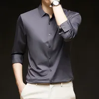 Camisa de vestir elástica de 4 vías para hombre Camisas formales de manga larga sólidas Camisas casuales de negocios para bodas Camisas con botones