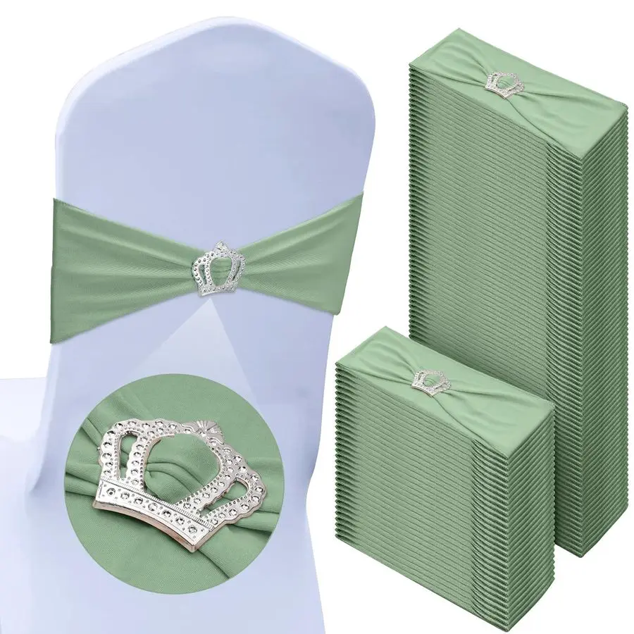 

150 шт. эластичных чехлов для стульев из спандекса с пряжкой-короной, эластичные банты-завязки для стульев с регулируемой застежкой для свадеб и банкетов