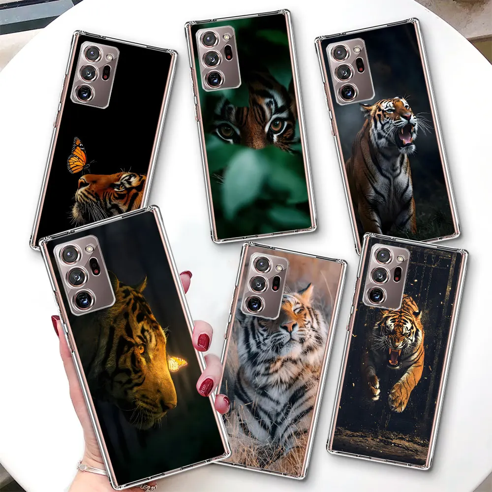 Transparent Case for Samsung Galaxy Note 10 Plus 20 Ultra TPU Shockproof Phone Cover M33 M02 M11 M12 Fierce Tiger Butterfly