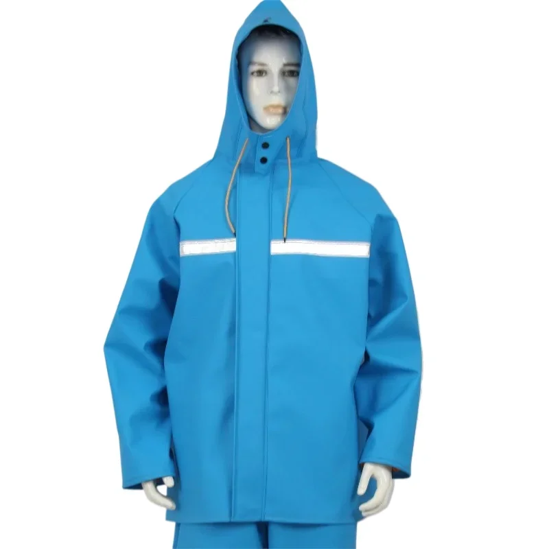 

100% Pvc 0.65mm Sky Blue Waterproof Raincoat Suit for 24 Hours Protectiot