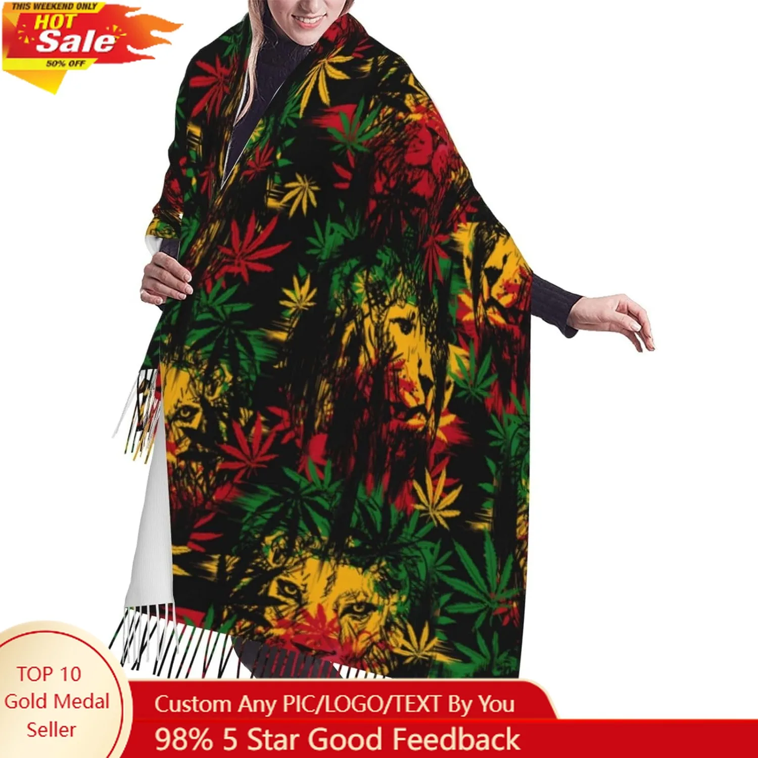 

Green Camo and Star Scarf Long Shawl Wraps Soft Blanket Scarves Fringe Scarf for Women Men Fall Winter