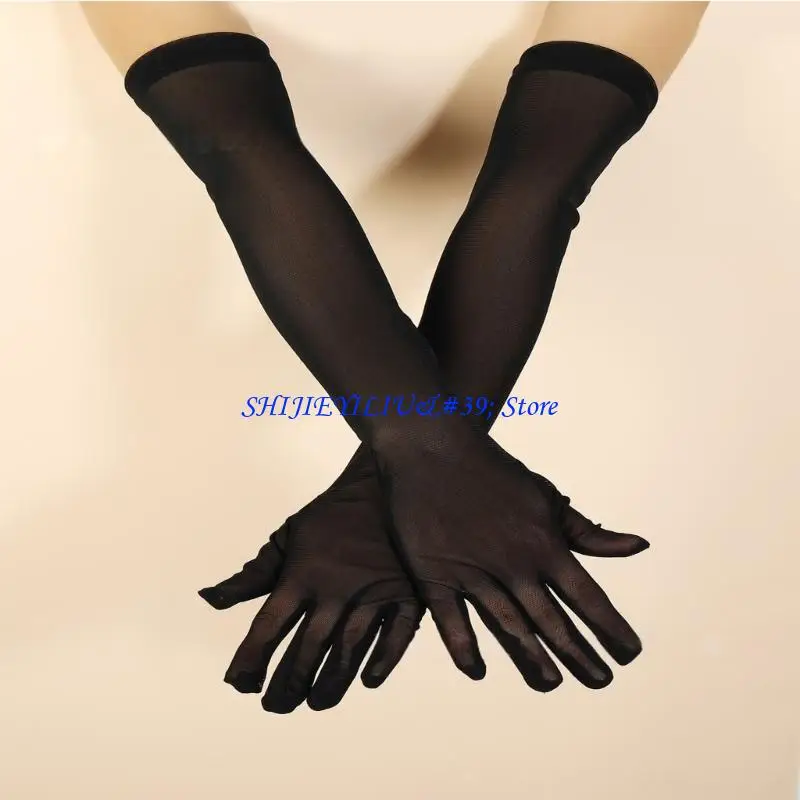E21F Seethrough Sheer Formal Gloves For Women Extended Length 55cm Arm Sleeves For Evening Dresses And Special Event