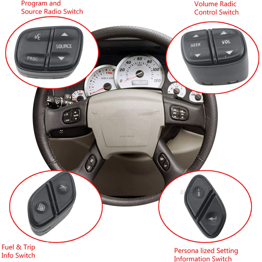 With LED Light Steering Wheel Radio Source Switch 1999442 For GMC Yukon Hummer H2 Chevrolet Avalanche Silverado Tahoe