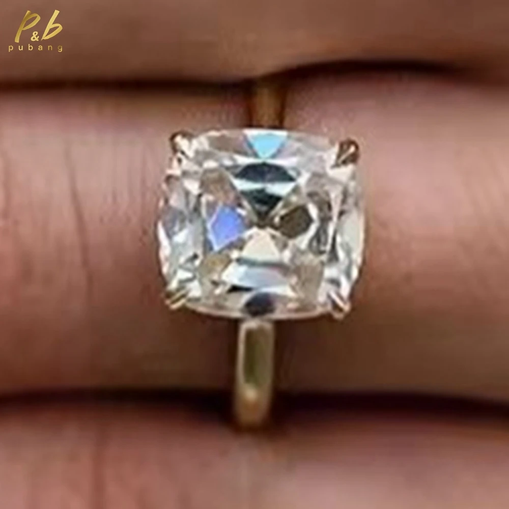 

PuBang Fine Jewelry VVS1 3EX D Цвет Муассанит 7,5 карат Old Mine Cushion Cut Кольцо из 14-каратного золота для женщин Свадебные украшения с GRA