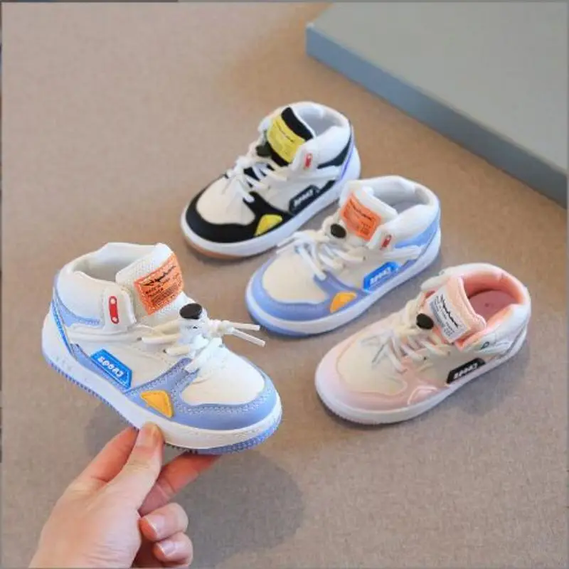 Children's sports shoes 2024 autumn edition boys' casual shoes high top girls' board shoes soft soled baby shoes