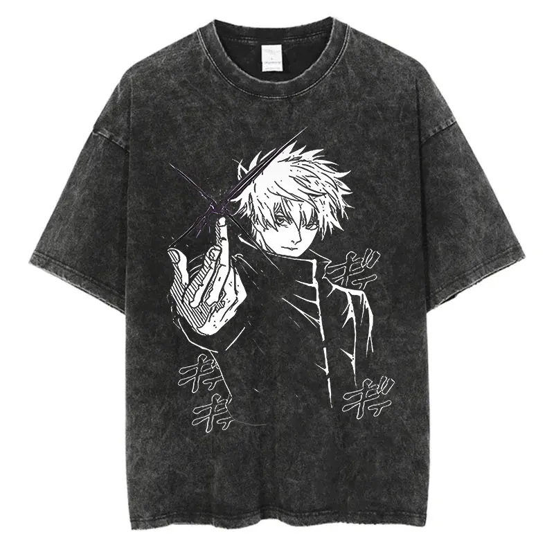 

Anime Jujutsu Kaisen Gojo Satoru Anime Washed T Shirt Spring Summer Vintage Men Women Cotton Casual Oversized Tee Top Streetwear