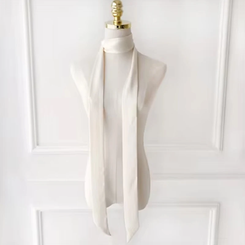 1PCS 5X190CM Women Narrow Long Scarf 190x5cm Solid Color Chiffon Silk Rubber Red Tie Black Bag Ribbon Headbands Choker Streamer image 5