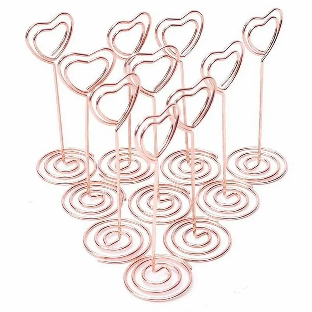 100% Brand New Card Holders Desktop Clip 8.5cm Heart Pattern Heart-shaped Metal Note Holder Peacock Round Seat Clip