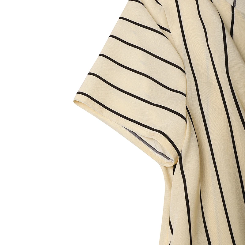 ZANZEA Stilvolles Damen-Kleid mit O-Ausschnitt und kurzen Ärmeln, gestreift, Sommerkleid, OL-Arbeitskleid, elegantes A-Linien-Midikleid mit Taille, Freizeitkleider – Detail 17