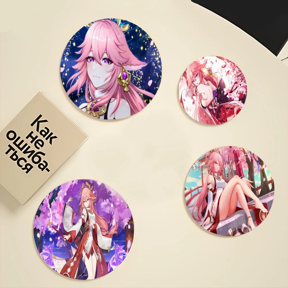 

Yae Miko Genshin Impact Mousepad Round Custom Skin Desktop Mat Kawaii Gaming Students Writing Pad Mouse Pad for PC Mouse Carpet