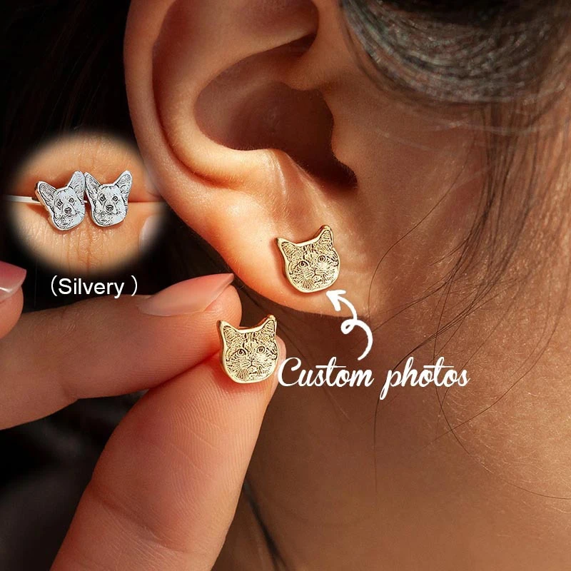 Custom Minimalist Pet Avatar Earrings Custom DogCat Portrait Earrings Woman Cute Jewelry Couple Valentine's Day Anniversary Gift