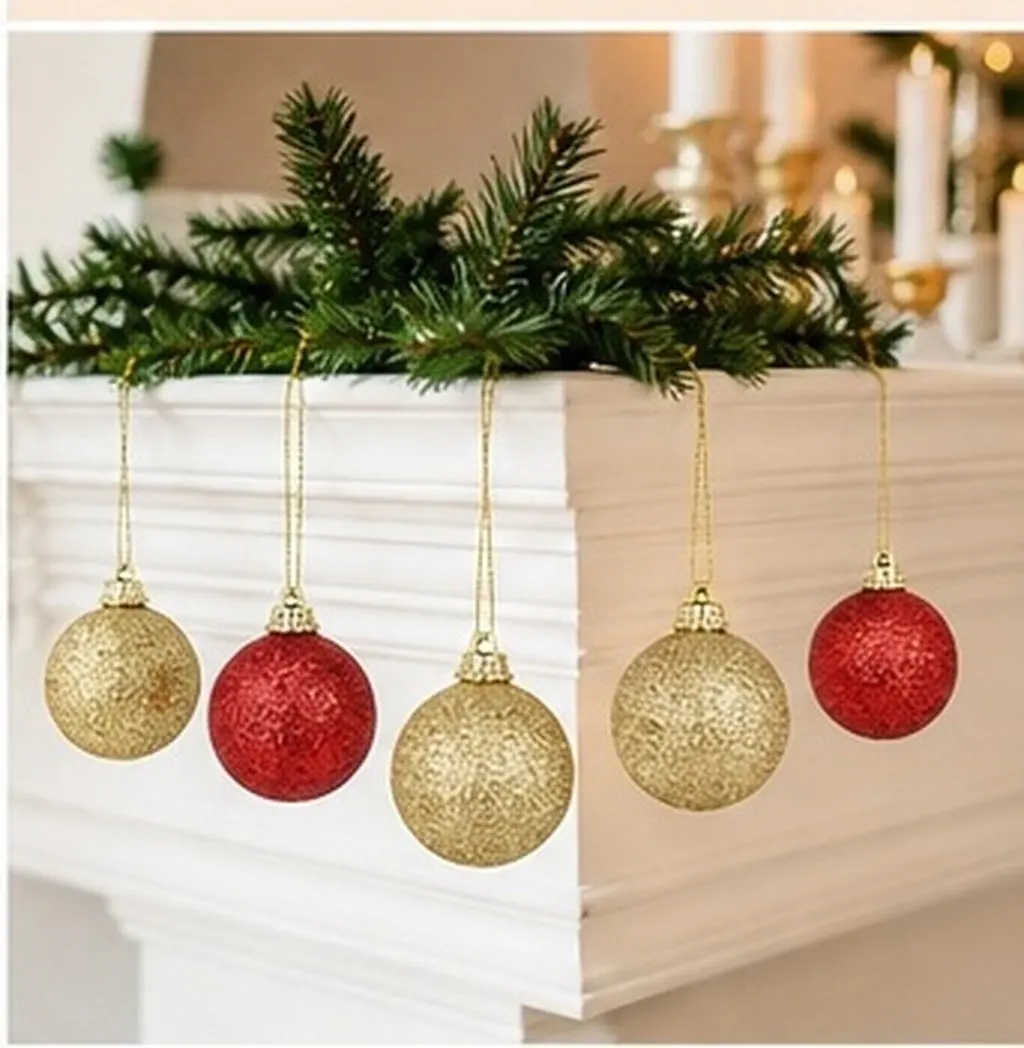 32Pcs Ball Hanging Decorations Christmas Glitter Balls Festive Seasonal Holiday Decor for Indoor Outdoor Use Tree Window Door