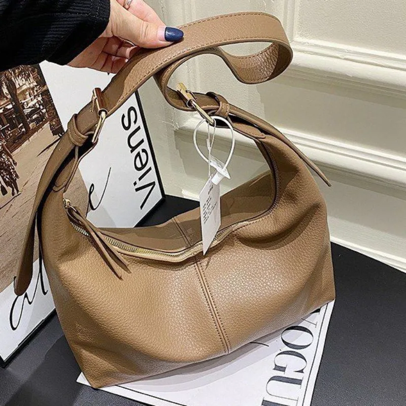 2024 New Korean Style High Quality Lychee Pattern Soft Leather Underarm Bag Versatile Single Shoulder Dumpling Bag for Women