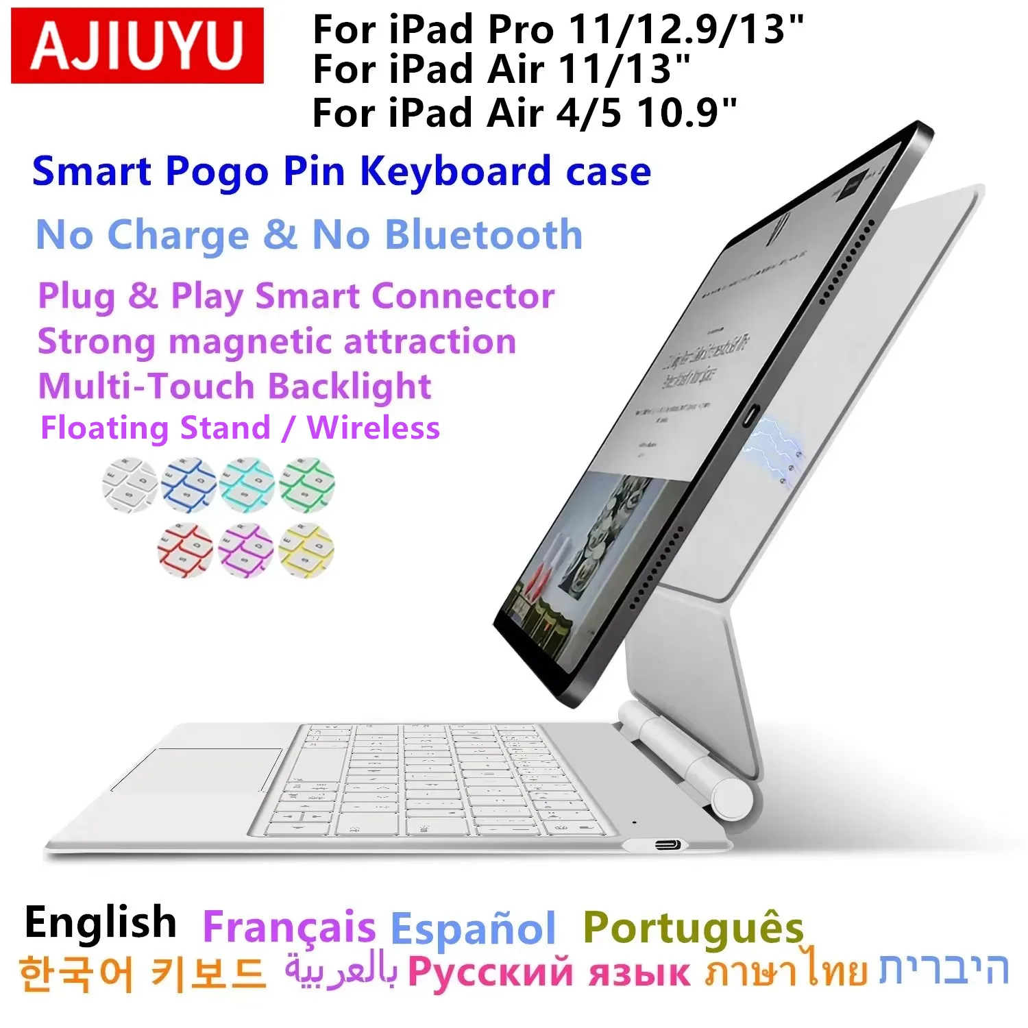 Smart Pogo Pin Tastaturhülle für iPad Air 11 13 in M4 2026 M3 M2 Pro 11 12,9 13" Air 4/6/7/8 Multi-Touch Trackpad Tastaturabdeckung