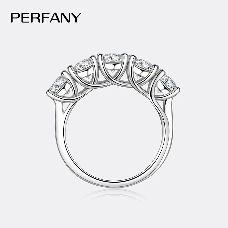 PERFANY 2.5/5CT Moissanite Ring For Women S925 Pure Silver Five Gemstone Ring Luxury Wedding High-end Jewelry