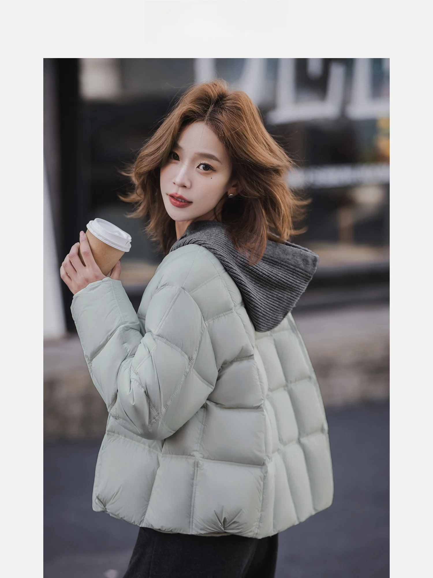 

Faionable Salted Du down Jaet Women's ort Sle Winter Coat Slimming 90% White Du Feather Casual Loose Fit