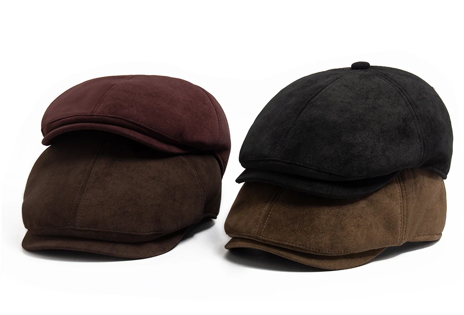 Neue PU Kunstleder Zeitungsjunge Mütze Mode Vintage Männer Frauen Berets Für Frühling Herbst Visier Flachen Hut Casual Retro Hip Hop Caps – Detail 1