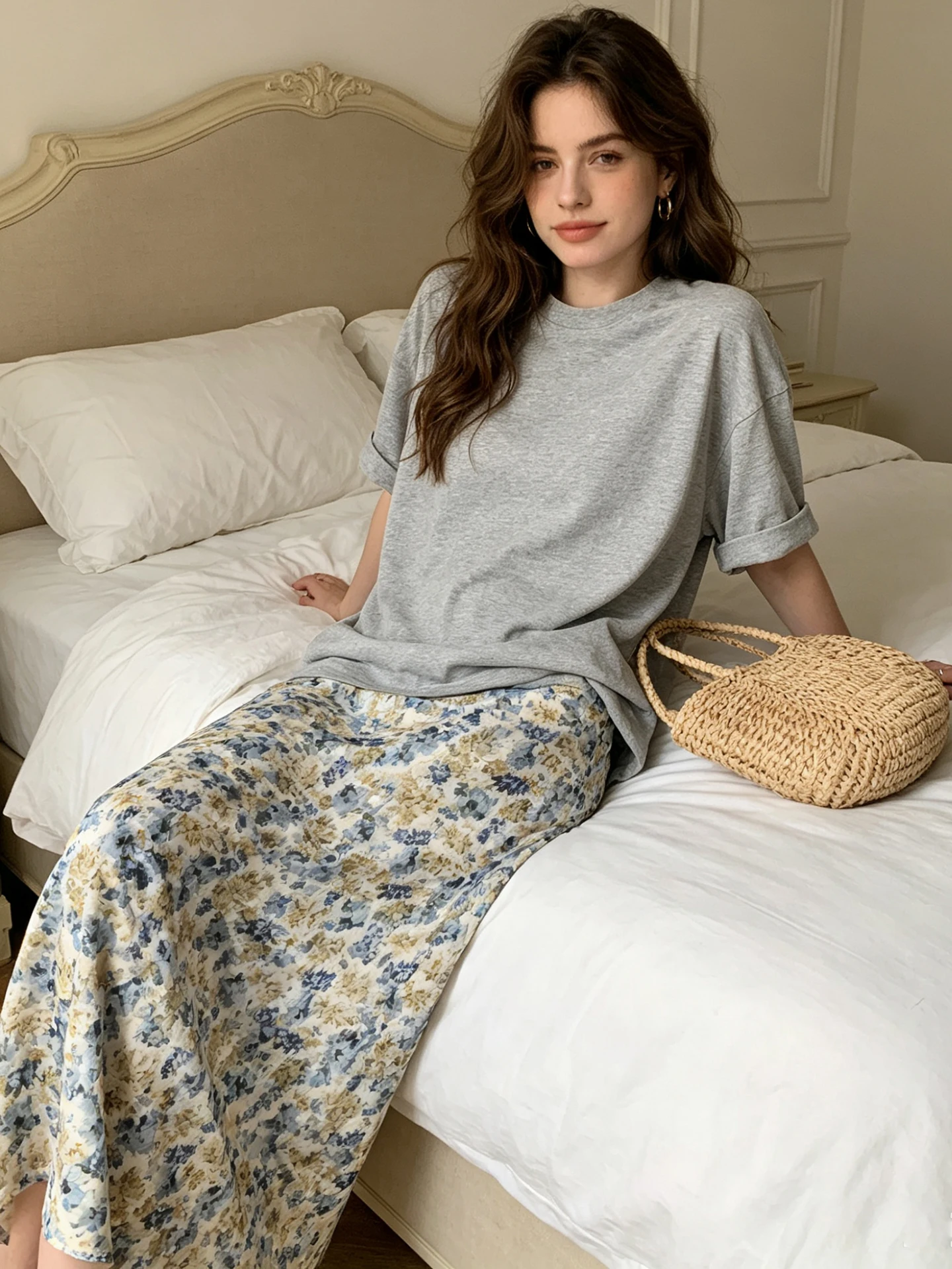 

Elegant Romantic Floral Print Silk Chiffon Half Skirt Washed High Waist Fish Tail Skirt Daily Wear Ladies' Premium Fashion