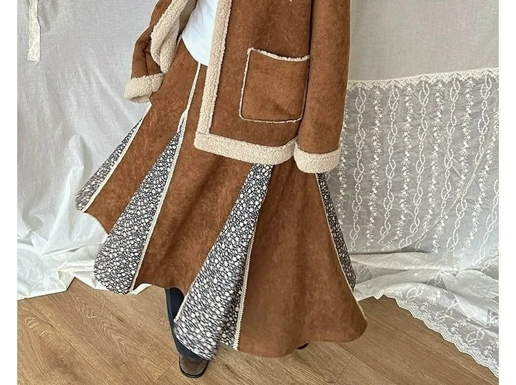 

2025 Patchwork Floral Skirt Retro Winter New Style Large Swing A-line Umbrella Skirt for Women