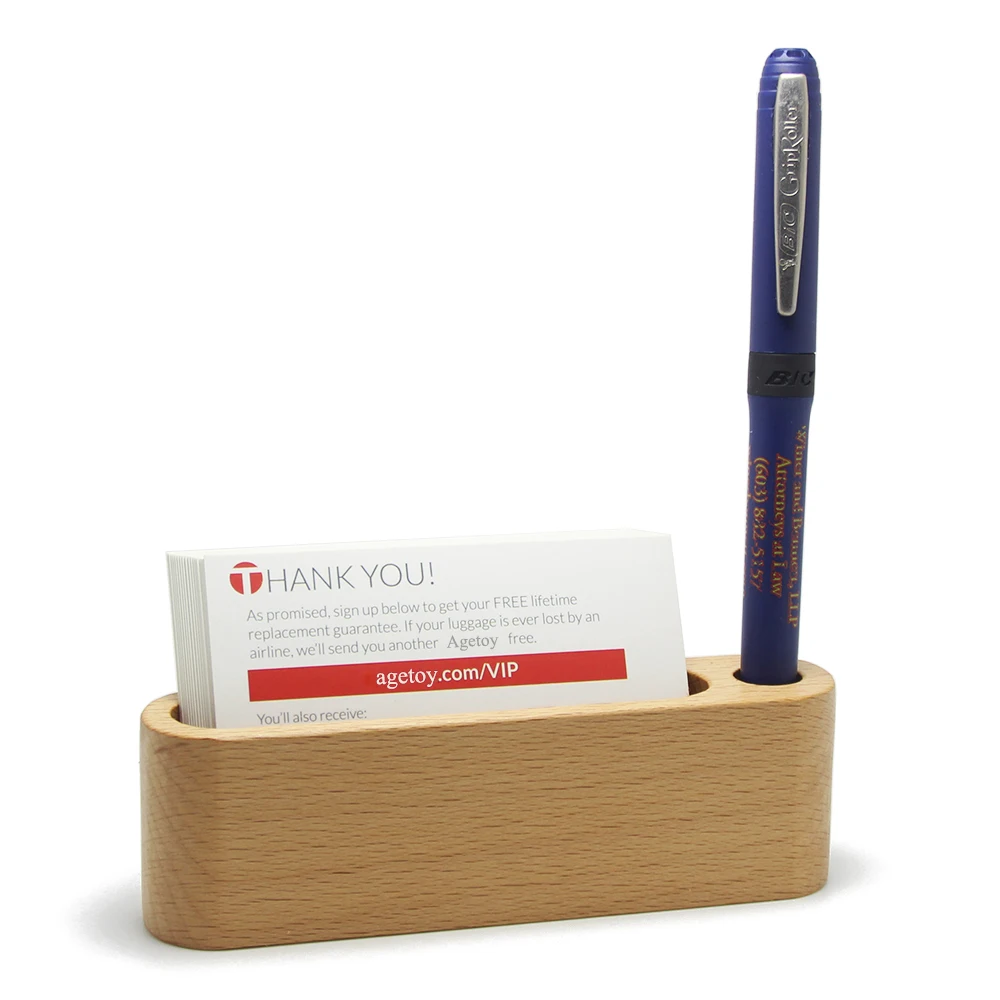 

Walnut Beech Wood Business Card Pen Holder Desk Storage Wooden Card Case