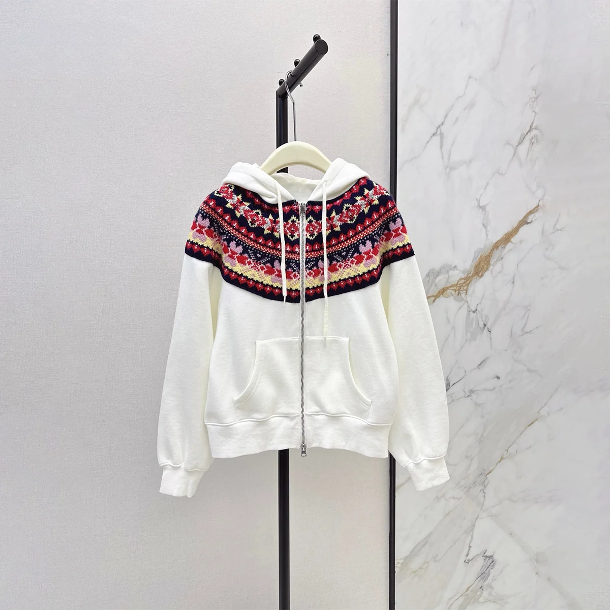 2026 High Quality Women's Fel Island Jacquard Splicing Hooded Zipper Hoodie--26922108
