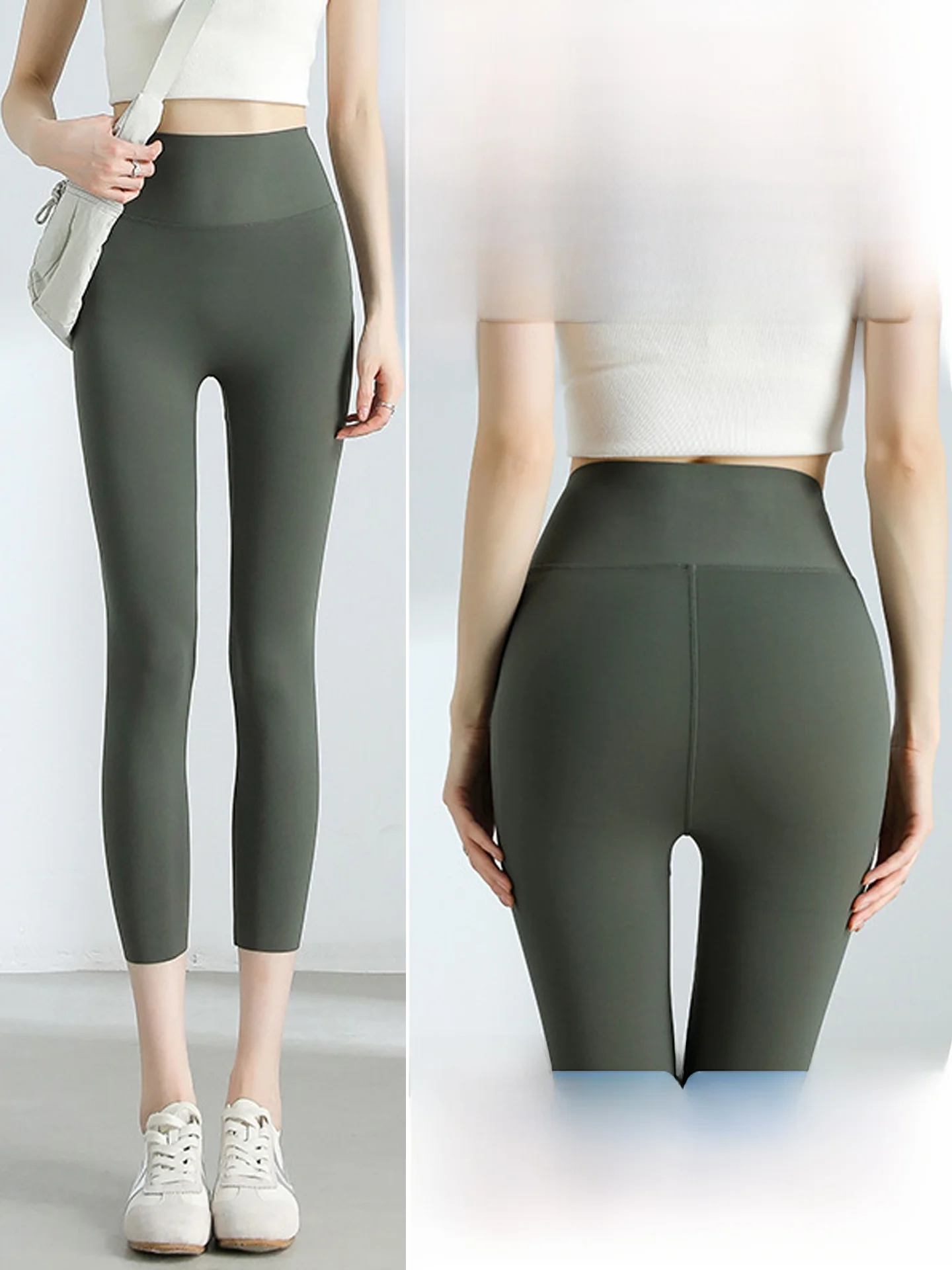 

Женские тонкие спортивные леггинсы из ледяного шелка с высокой талией для йоги и фитнеса, с эффектом подтяжки ягодиц, летние, длиной 7/8, базовый слой