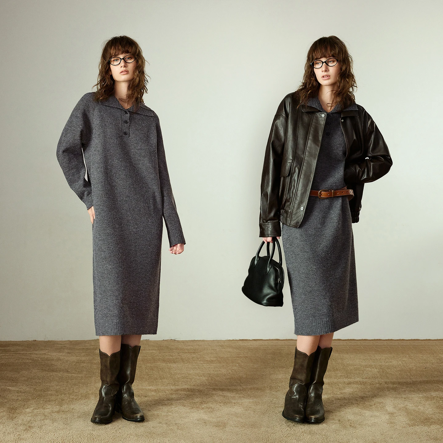 TOYOUTH Women Sweater Dress real-life usage example in winter urban environment showing layering versatility
