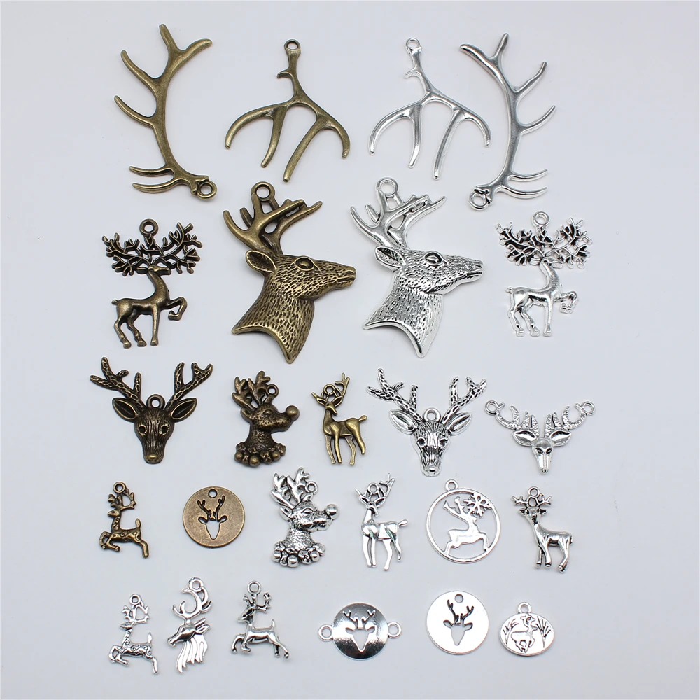 10 sztuk Charms świąteczny jeleń antyczny brąz srebrny kolor wisiorki dokonywanie DIY ręcznie robiona tybetańska biżuteria w kolorze srebrnym