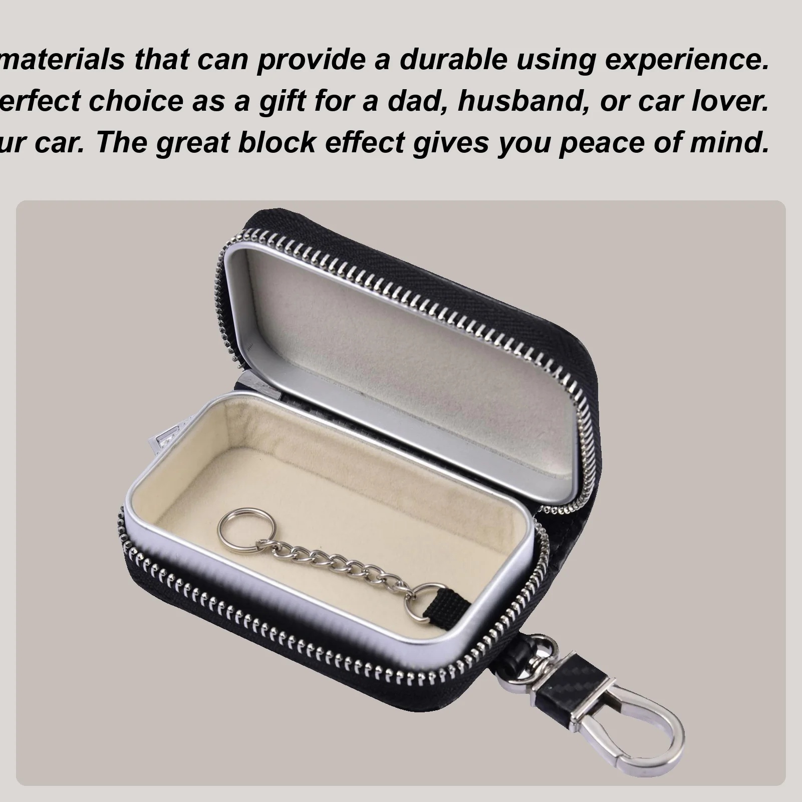 Car RFID Shielding Signal Zipper Charter Key PU Leather Key Fob Faraday Bag Key Fob Anti-Theft Pouch Anti-Hacking Case Blocker
