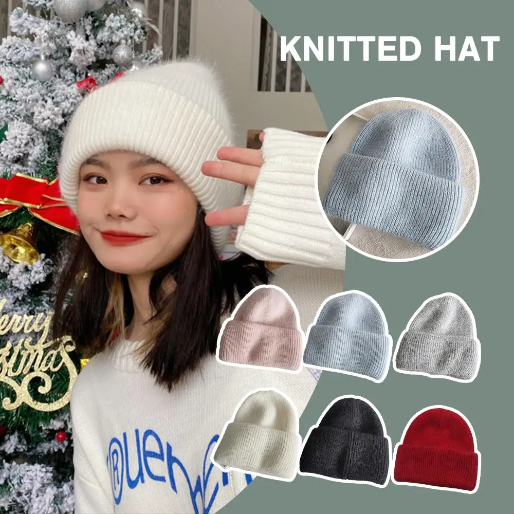 

New Candy Colors Winter Hat Women Knitted Hat Warm Soft All-match Wool Hat Kpop Beanie Style Elegant Hat Trendy S9I4
