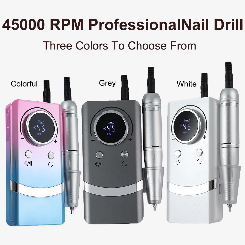 45000RPM Professional Rechargeable Nail Drill Machine with LCD Display Low Noise Nail Polish Sander for Manicure Nail Equipment