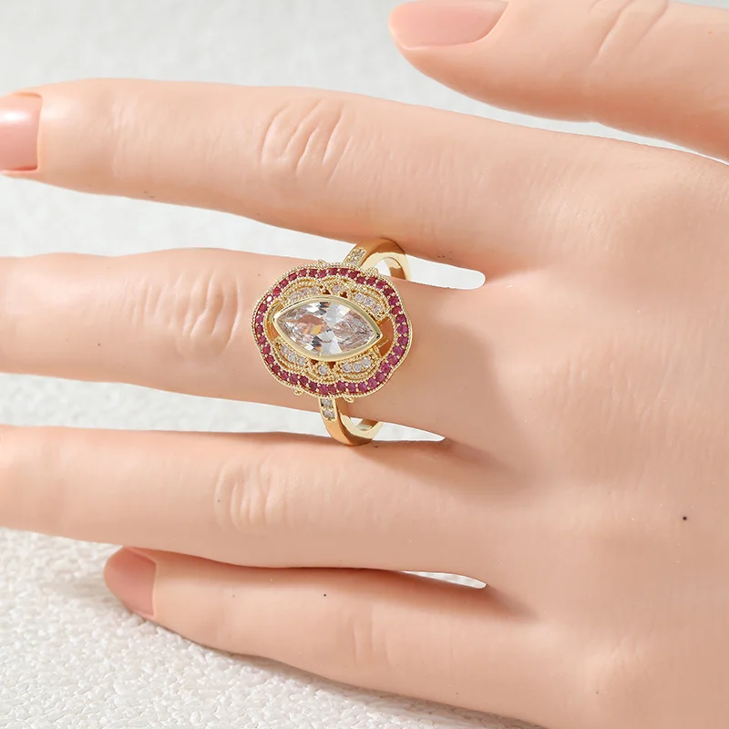 Retro Court Style Two Tone Synthetic Zircon Ring Women's Anniversary Date Design Accessory Elegant Texture Ring Jewelry