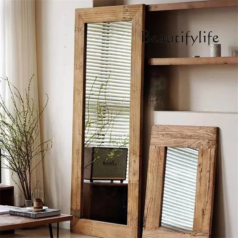 

yj9 Old elm three-dimensional full-length mirror hanging hanger integrated dual-purpose rotatable solid wood floor fashion