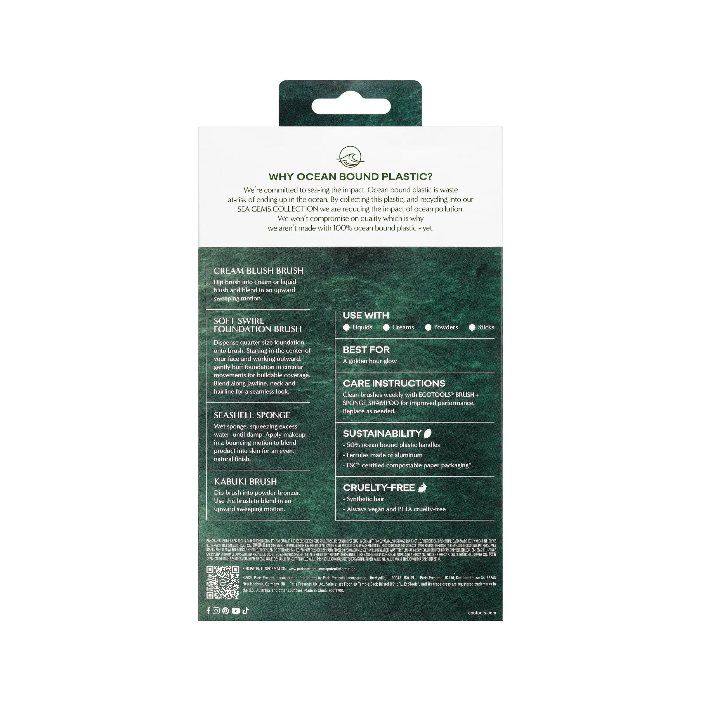 Zestaw 4 sztuk pędzli do makijażu twarzy Sea Gems i gąbki do makijażu