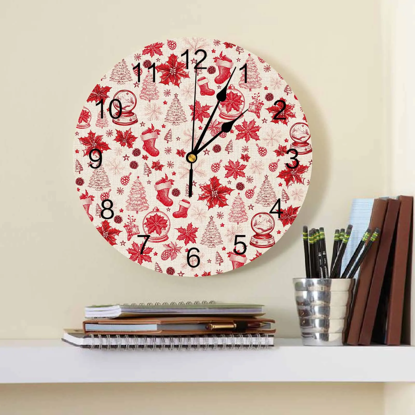 Christmas And Winter Flowers Wall Clock Large Modern Kitchen Dinning Round Wall Clocks Watches Living Room