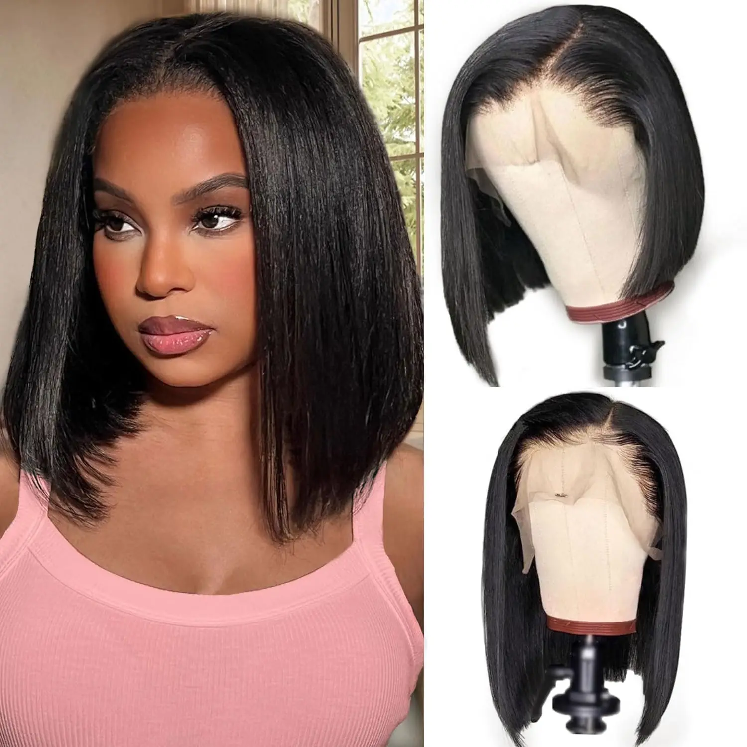 Straight Lace Front Human Hair Wig Short Bob Wigs Human Hair Christmas Day 13x4X1 Lace Frontal Wigs Pre Plucked Women Wig T Part