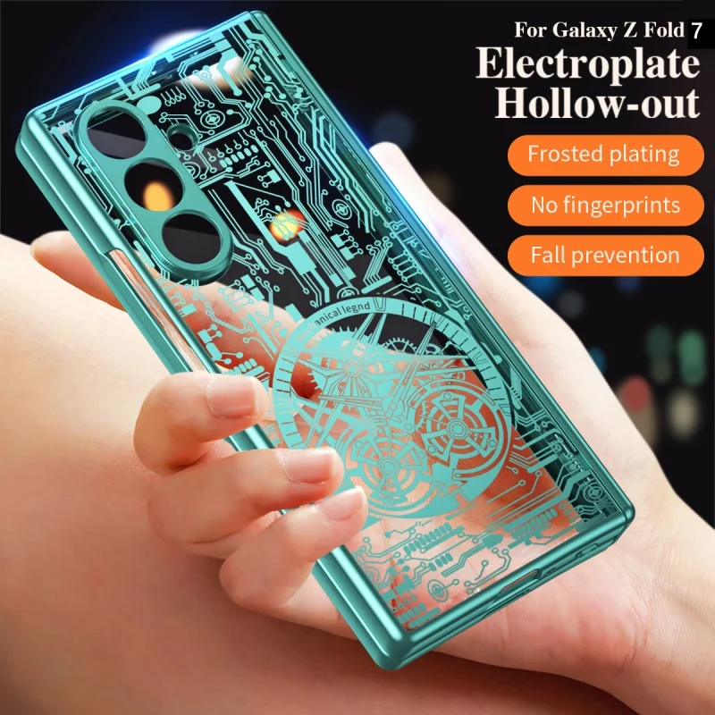 

For Samsung Galaxy Z Fold 7 6 5 4 3 5G Fashion Hinge Mechanical Electroplating Phone Case Screen Protector 360° Protective Cover