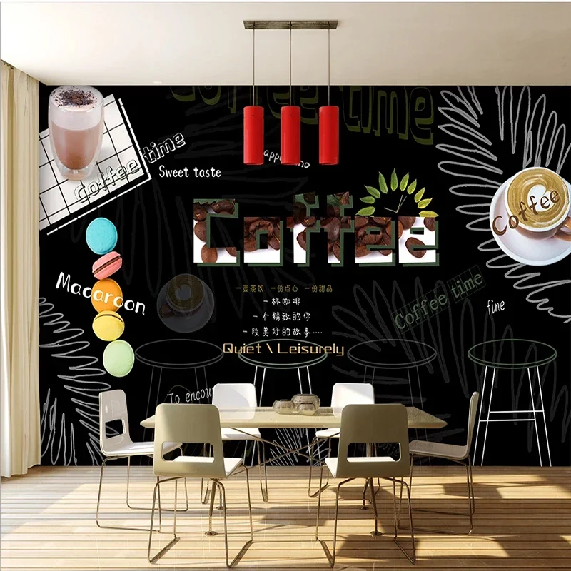 Custom Wall Cloth Modern Personalized Blackboard Leaf Coffee Mural Wall Papers For Living Room Sofa Home Decor 3D Wall Painting