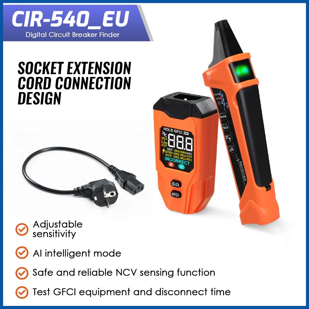 Professional Digital Circuit Breaker Finder Smart AI Target Locator Wire Tester with Color LCD Screen GFCI RCD Test NCV Detector