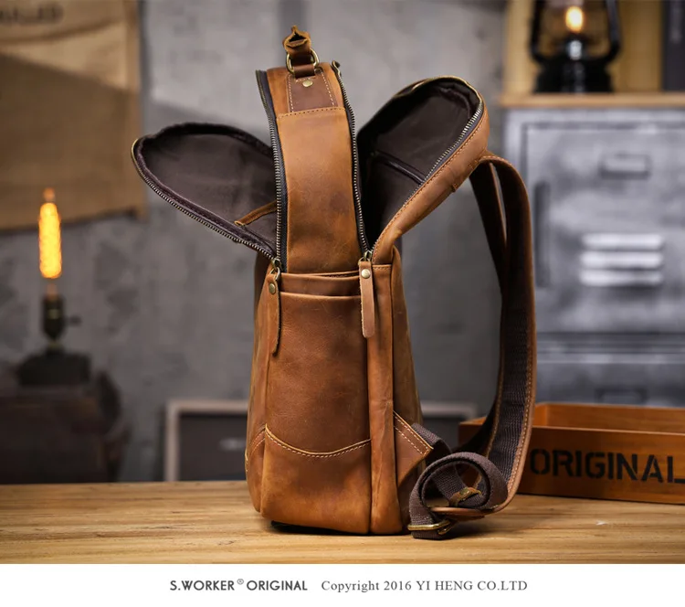 PNDME Vintage Crazy Horse Rindsleder Herrenrucksack mit großem Fassungsvermögen, lässiger Designer-Handtaschenrucksack aus echtem Leder für Damen, Reiserucksack. – Detail 9