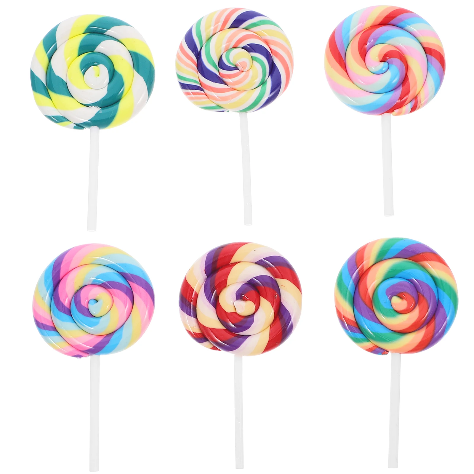 

6 Pcs Simulation Lollipop Big Prop Fake Candies Carnival Lollipops Cane Charms Assorted Clay Safe Material Colors