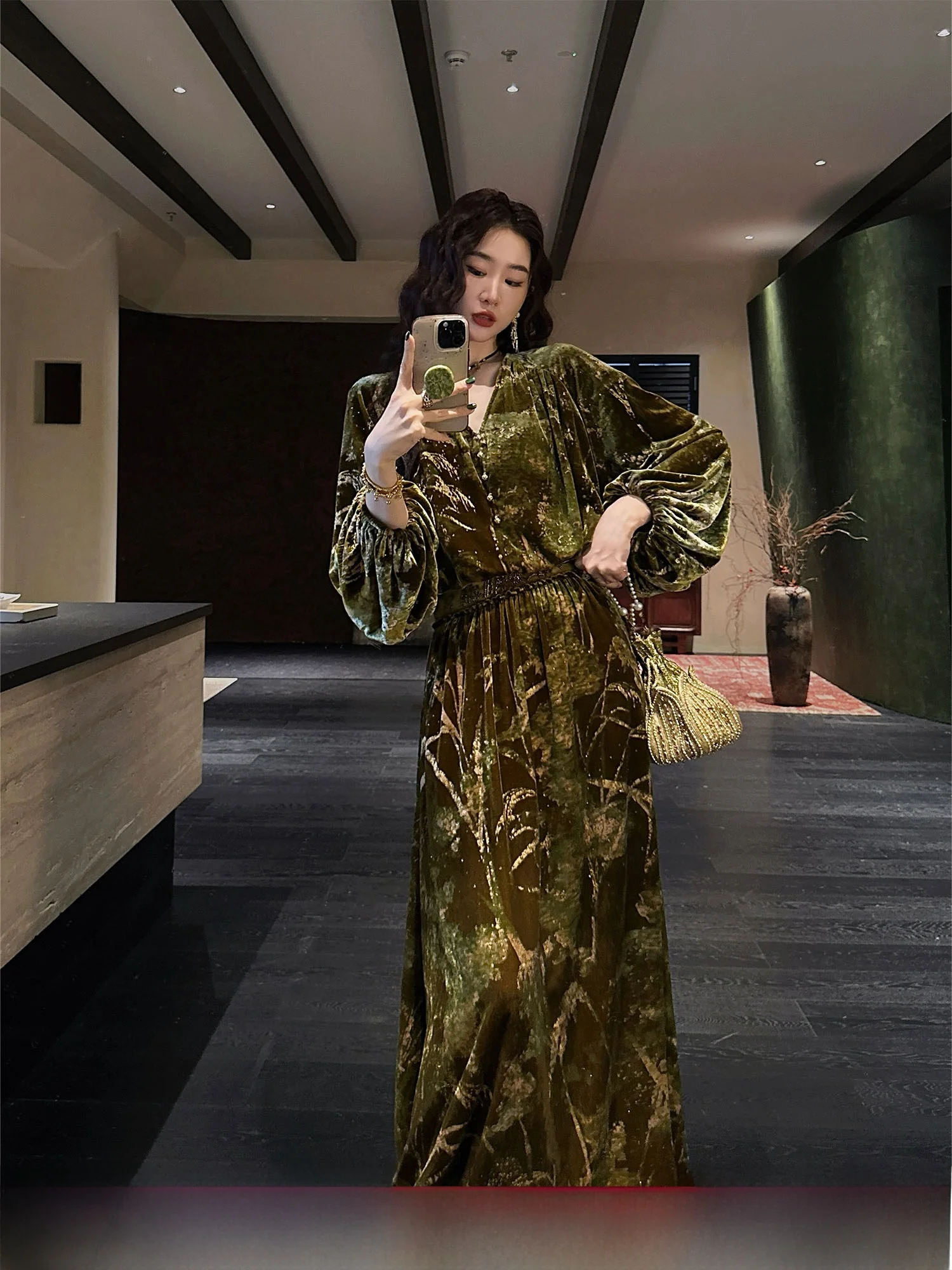 

Sanji Bla Flower New Chinese Sle Embroidered Velvet Dr Autumn Winter Svel Women's Dr Comfortable Loose Fit A-...