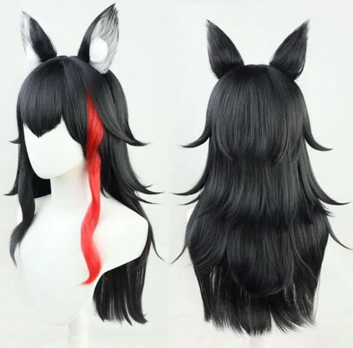 5 Styles Ookami Mio Cosplay Wig Ears Gamers Black Red Highlight Long Neta Wolf Girls Synthetic Hair Role Play